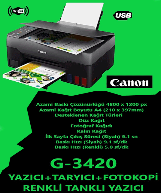  CANON G3420 Renkli Yazıcı, Fotokopi