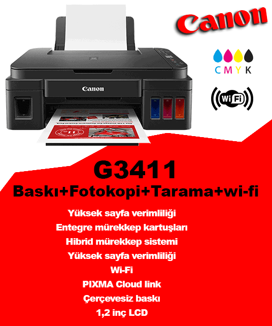 CANON G3411 Renkli Yazıcı, Fotokopi, Tarayıcı, wi-fi