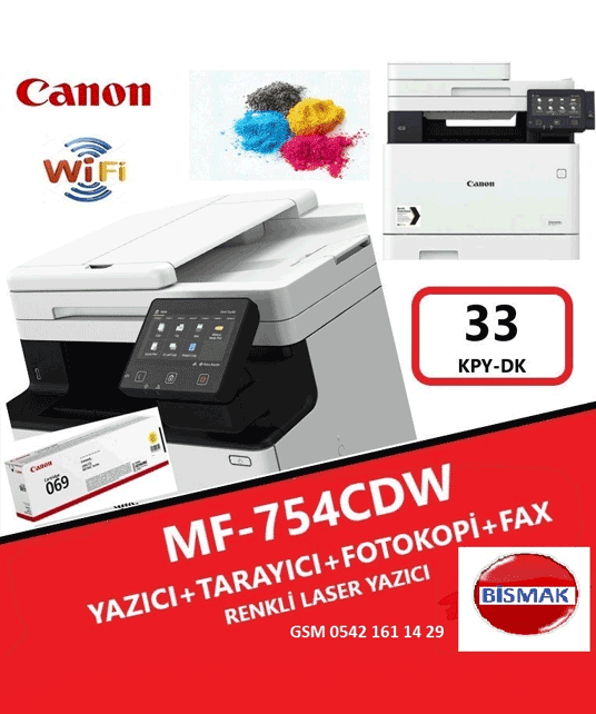   CANON MF754CDW Renkli Yazıcı, Fotokopi