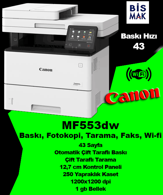 Canon i-SENSYS MF553dw siyah beyaz yazıcı